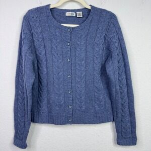 Paul Harris Design Cardigan Women M Blue Lambswool Cable Knit Cottagecore Preppy